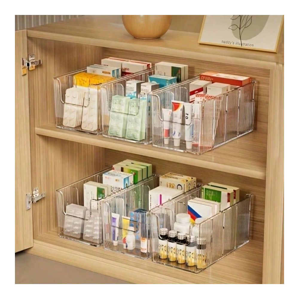 Face Mask Storage Box - 1 adet Büyük 4 Bölmeli Şeffaf